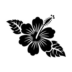 Black and White Hibiscus Flower Silhouette Illustration, Tropical Floral Design Element, Nature-Inspired Art for Wall Decor, Tattoos, Stencils, and Graphic Projects
