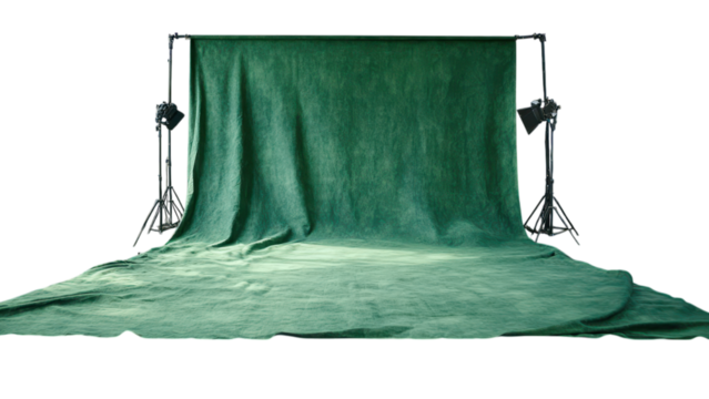 Seamless green screen setup, compact design, isolated on white background, ideal for various creative projects and presentations