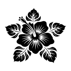 Black and White Hibiscus Flower Silhouette Illustration, Tropical Floral Design Element, Nature-Inspired Art for Wall Decor, Tattoos, Stencils, and Graphic Projects