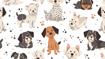 Adorable Doodle Dogs Seamless Pattern for Vector Artwork and Design Projects