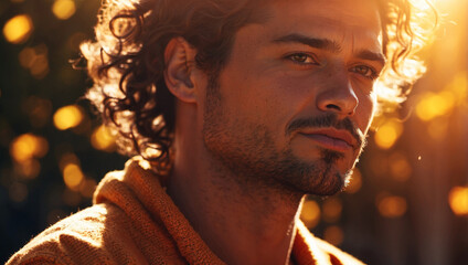  "A Close-Up of a Beautiful Man in Bright Sunlight: Capturing Radiance and Charm