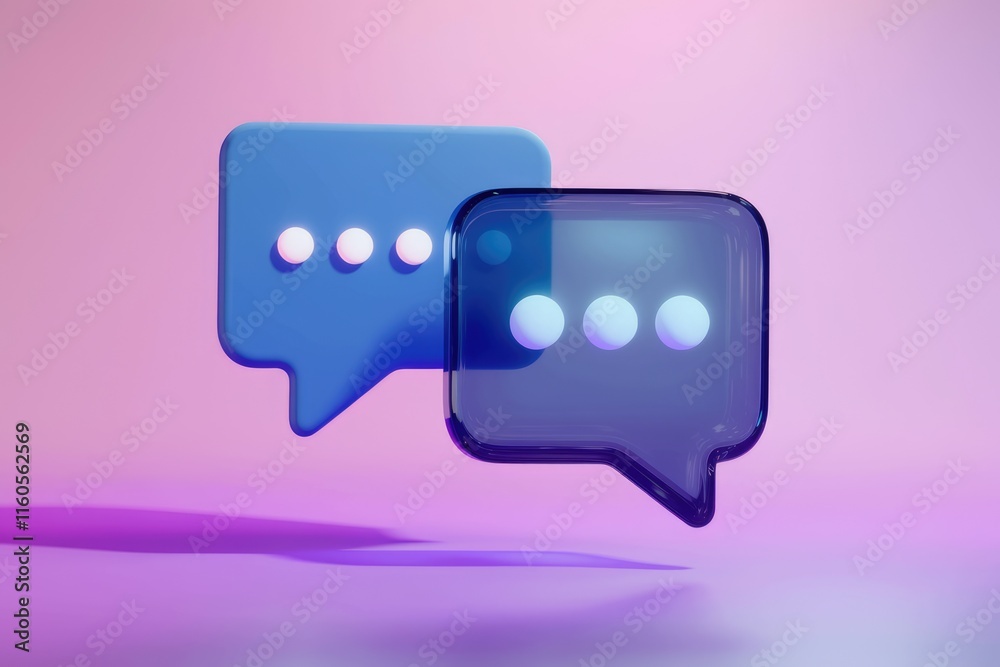 Leinwandbilder 3D render of two glossy chat bubbles, representing online communication and messaging.