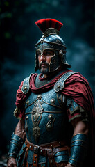 Fototapeta premium Roman soldier. An ancient Roman warrior in battle armor and helmet