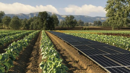 Obraz premium Sustainable Agriculture: Solar Panels in a Farm Field 