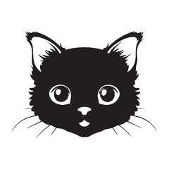 Black cat face illustration face. Vector flat isolated on white background