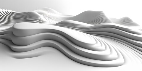Obraz premium Abstract 3D rendering of layered, flowing white forms resembling undulating hills or waves.