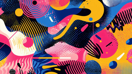Abstract swirling shapes and vibrant colors blending in dynamic geometric patterns.