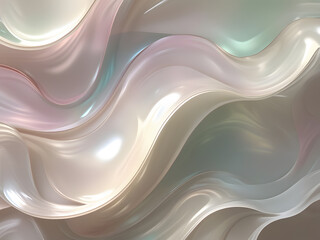 Obraz premium Iridescent Silk Waves - Abstract Pearlescent 3D Render with Soft Holographic Textures