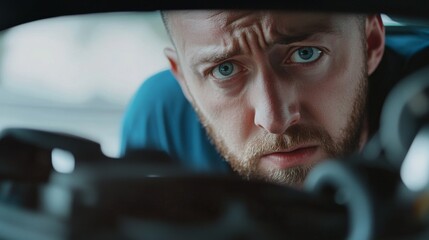 Car engine making a strange noise while idling. Featuring a concerned driver