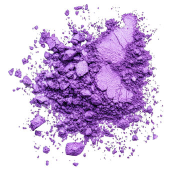 Purple makeup powders in explosive top view isolated on transparent background