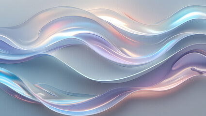 Obraz premium Iridescent Silk Waves - Abstract Pearlescent 3D Render with Soft Holographic Textures
