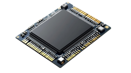 Microchip Technology: A close-up shot of a sophisticated microchip, showcasing the intricate circuitry and advanced technology that drives modern electronics.  