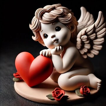 Sculpture de ch&eacute;rubin cupidon de saint valentin sur fond noir