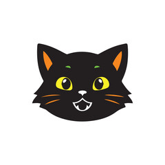 Black cat face illustration face. Vector flat isolated on white background