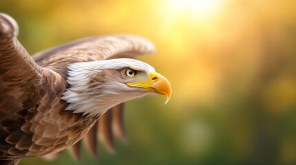Obraz premium White-Tailed Eagle in Flight with Sharp Focus on its Eye. Generative AI