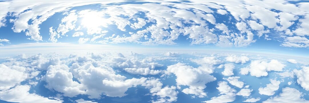 360 degrees seamless HDRI panorama of a blue sky with beautiful clouds and zenith view, ideal for 3D graphics, game development, and sky dome creation, seamless, zenith