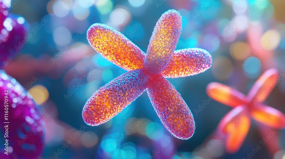 Poster 3d rendering of the x chromosome floating against a vibrant dna background, highlighting its role in