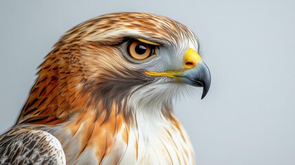 Fototapeta premium Fierce red-tailed hawk on white background. Generative AI