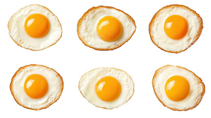 Six Perfect Fried Eggs: A culinary masterpiece of six perfectly cooked fried eggs, each with a golden yolk and crispy edges, arranged in a symmetrical pattern. A visual feast for the senses.