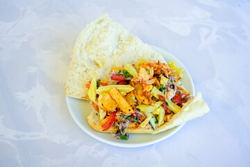 Meat Chicken Doner, between bread (Turkish Name : ekmek arasi et doner, tavuk doner, Gobit ekmek...