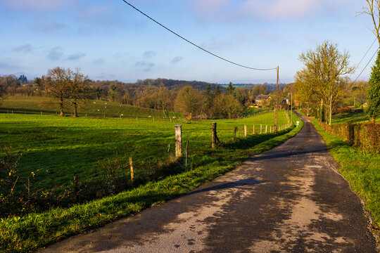 Winter landscape of the Normandy bocage and the Souleuvre Valley from Le B&eacute;ny-Bocage