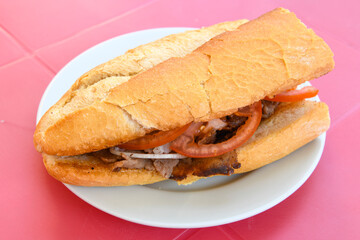 Meat Chicken Doner, between bread (Turkish Name : ekmek arasi et doner, tavuk doner, Gobit ekmek arasi, Turk kebabi)