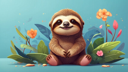 Obraz premium Adorable Cartoon Sloth Banner with Space for Custom Text