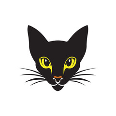 Black cat face illustration face. Vector flat isolated on white background