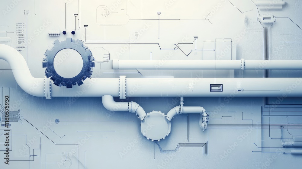 Poster A digital pipeline diagram representing SaaS and automation solutions transforming industries, with side copy space for text.