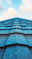 Asphalt shingles create geometric pattern on residential roof