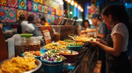 Obraz premium startup office with young taco stand in a busy city, serving delicious Mexican food