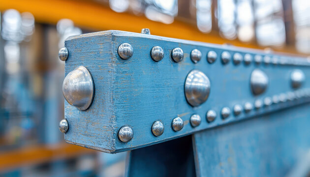 Galvanized steel beam with rivet details in industrial setting
