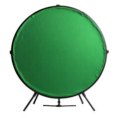 Compact green screen with foldable frame, set against a clean white backdrop, ideal for versatile studio setups