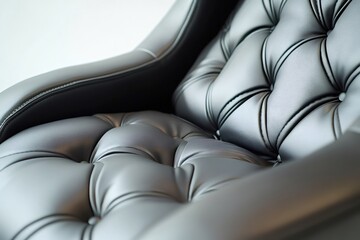 Fototapeta premium Gray leather upholstery creates an elegant deep buttoned pattern on a luxurious armchair, showcasing craftsmanship and sophisticated design in furniture