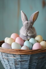 Osterhase sitzt in einem Osternest