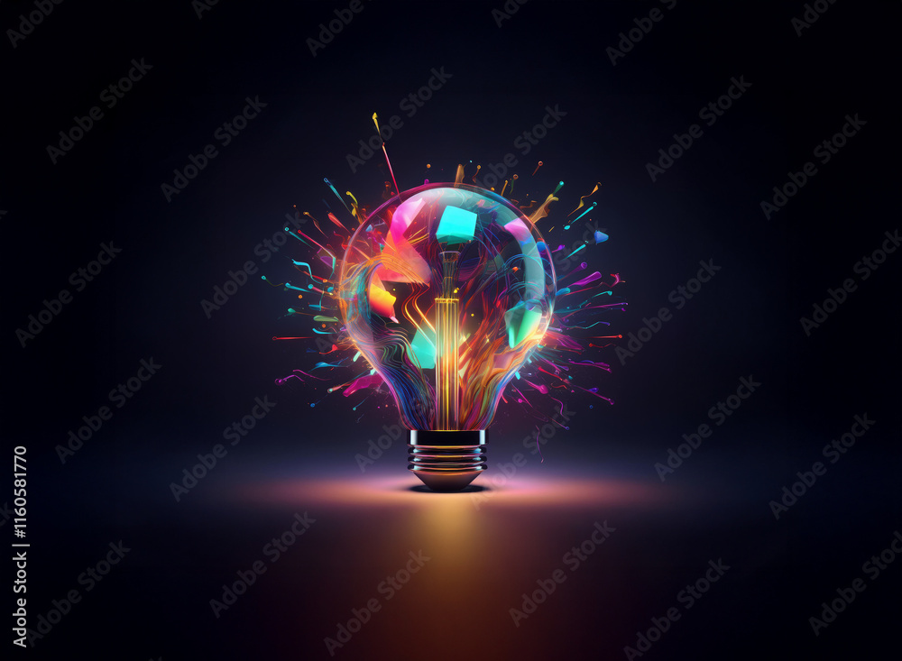 Canvas Prints a vibrant light bulb explodes with colorful paint splashes against a dark background, symbolizing cr