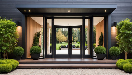 Fototapeta premium A Charming Designer Entrance Door to a Country House, Representing Rustic Elegance