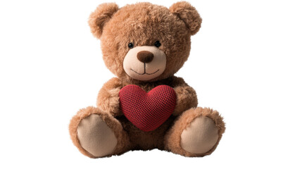 Obraz premium Teddy Bear Love: A heartwarming image of a cuddly brown teddy bear holding a red heart, perfect for Valentine's Day, romantic gestures, or expressing affection. 
