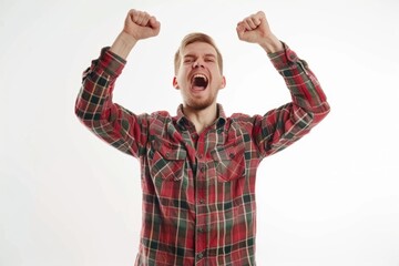 Fototapeta premium Young caucasian man isolated on white background celebrating a victory