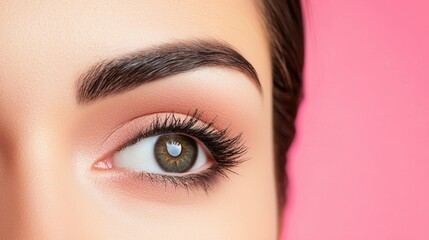 Obraz premium Captivating Close-Up of a Beautiful Eye Studio Photography Bright Pink Background Focused Beauty
