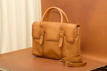 Stylish leather handbag. Product photography. 