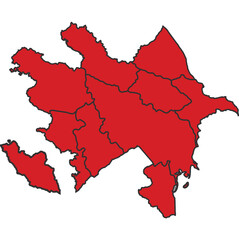 Azerbaijan Red map with border of regions outline vector
