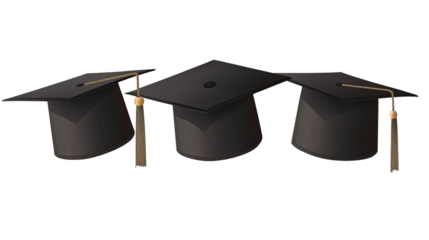 Graduation Caps: A trio of black graduation caps with golden tassels, symbolizing the culmination of hard work and dedication. This image speaks to the achievement and potential of new graduates.