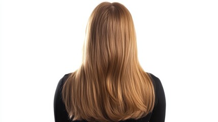 Naklejka premium Beautiful model girl with Blond hair strand,silky healthy wavy hair strand,hair wavy ribbon, with smooth,Keratin straightening,Treatment,straight long hair,procedures,Smooth hairstyle.