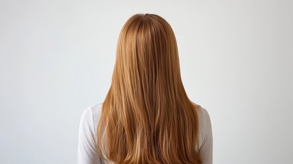 Naklejka premium Beautiful model girl with Blond hair strand,silky healthy wavy hair strand,hair wavy ribbon, with smooth,Keratin straightening,Treatment,straight long hair,procedures,Smooth hairstyle.