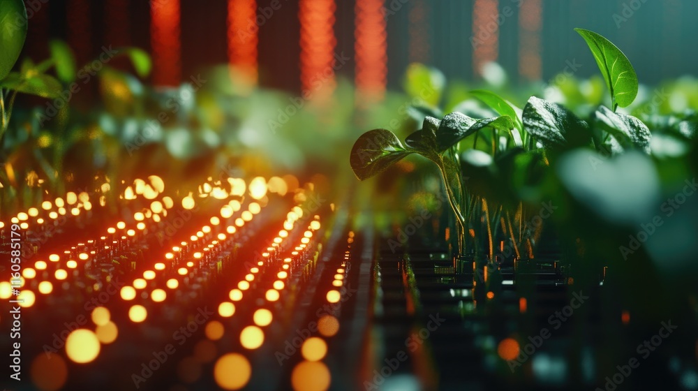 Poster A technological display of microelectronic sensors in smart agriculture, demonstrating innovation in farming practices with side copy space.