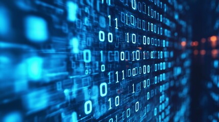 Futuristic blue digital landscape, with glowing lines and data streams