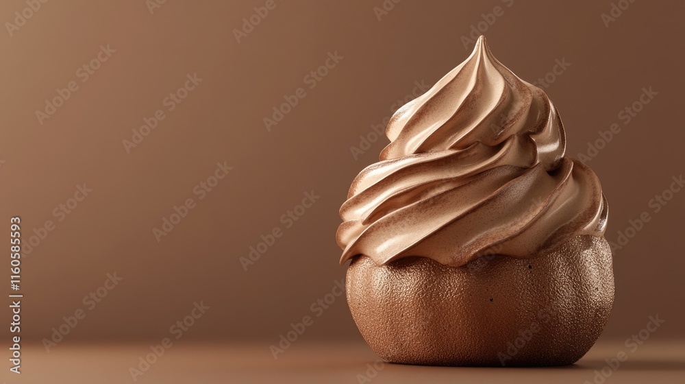 Poster a tempting mocha mousse dessert with a luxurious texture, paired with a soft brown background, perfe