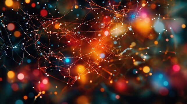 glowing mesh of overlapping neural networks and data streams