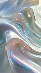 Iridescent Silk Waves - Abstract Pearlescent 3D Render with Soft Holographic Textures